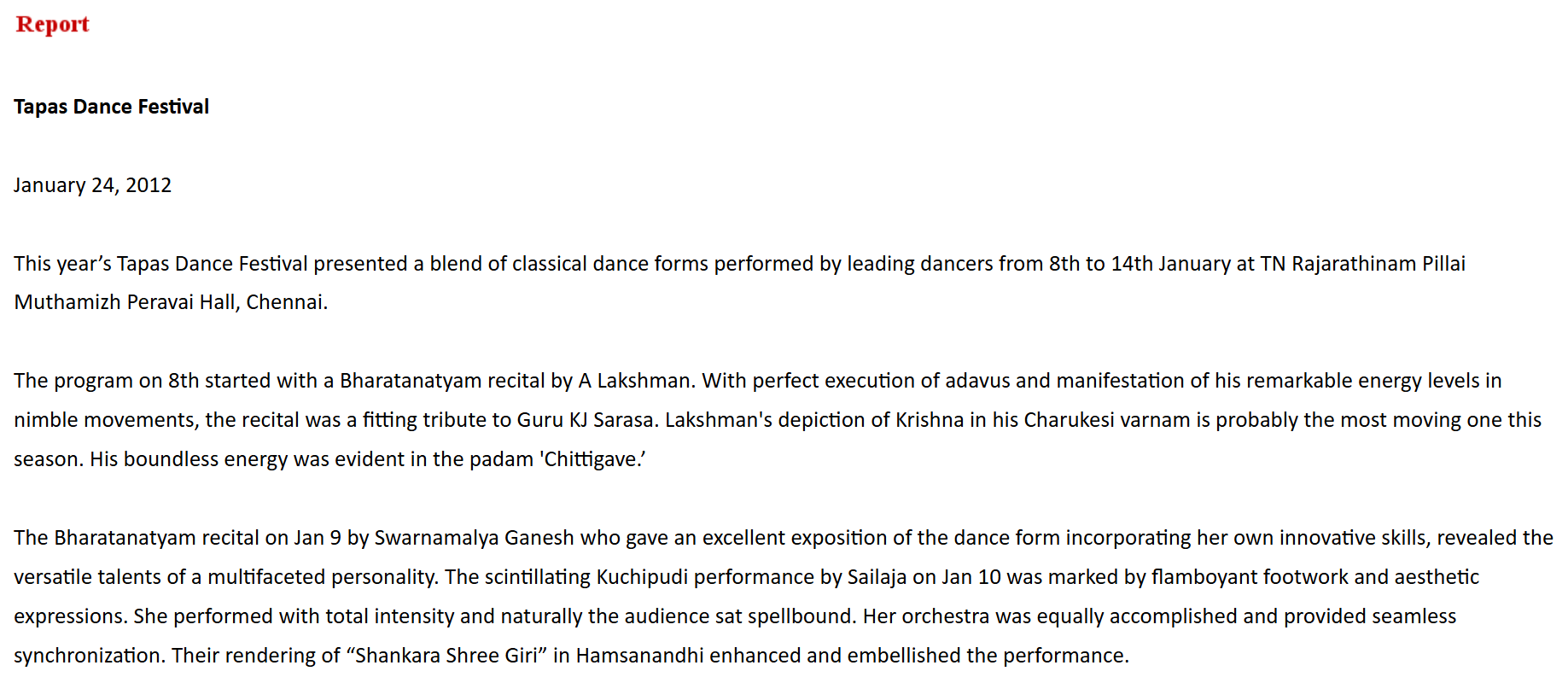 Narthaki — Tapas Dance festival